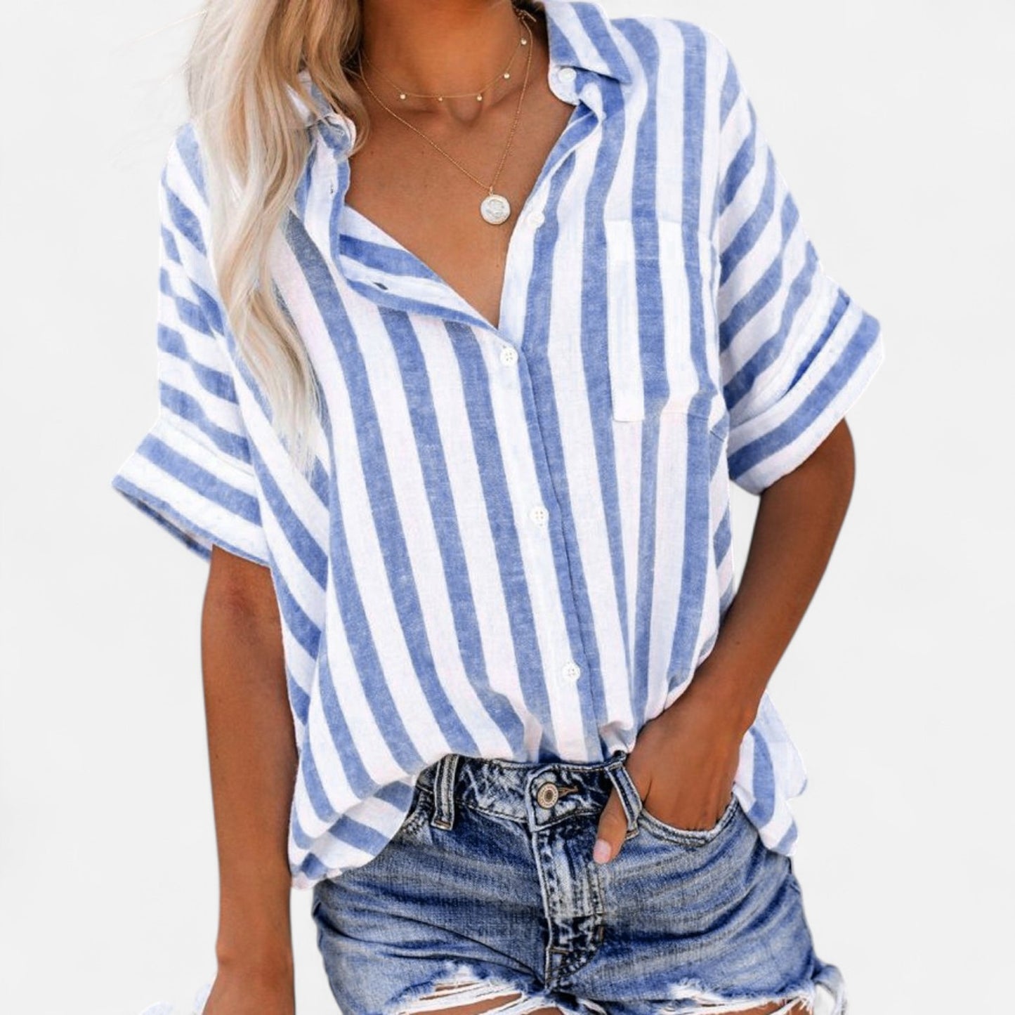 Vivellamode | Women’s Premium Striped Cotton Blouse – Elegant Comfort for Everyday Style
