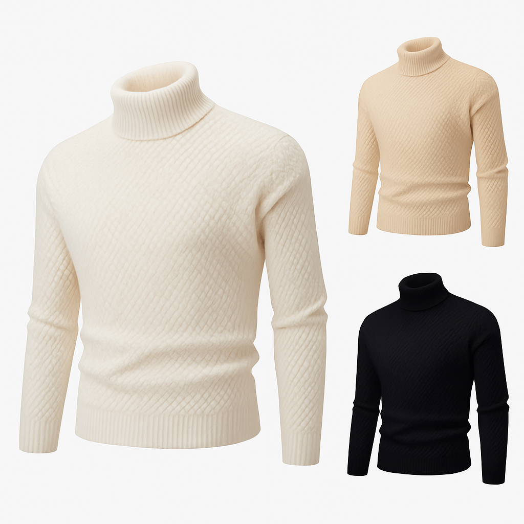Vivellamode | Men’s Premium Cable-Knit Turtleneck – Modern Elegance and Lasting Warmth