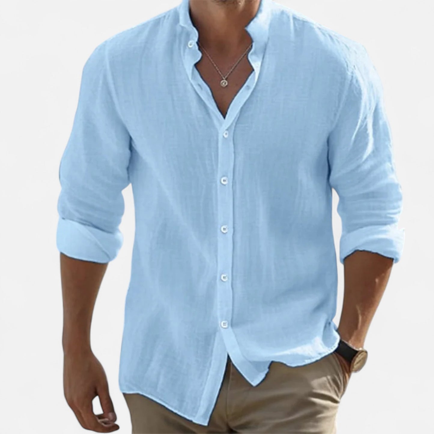 Vivellamode | Men’s Cotton Linen Long Sleeve Shirt – Stylish Comfort for Summer