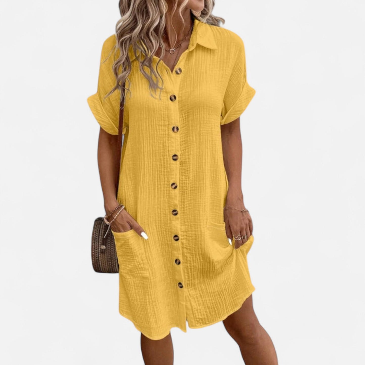 Vivellamode | Women’s Elegant Pure Linen Midi Dress – Timeless Style for Every Occasion