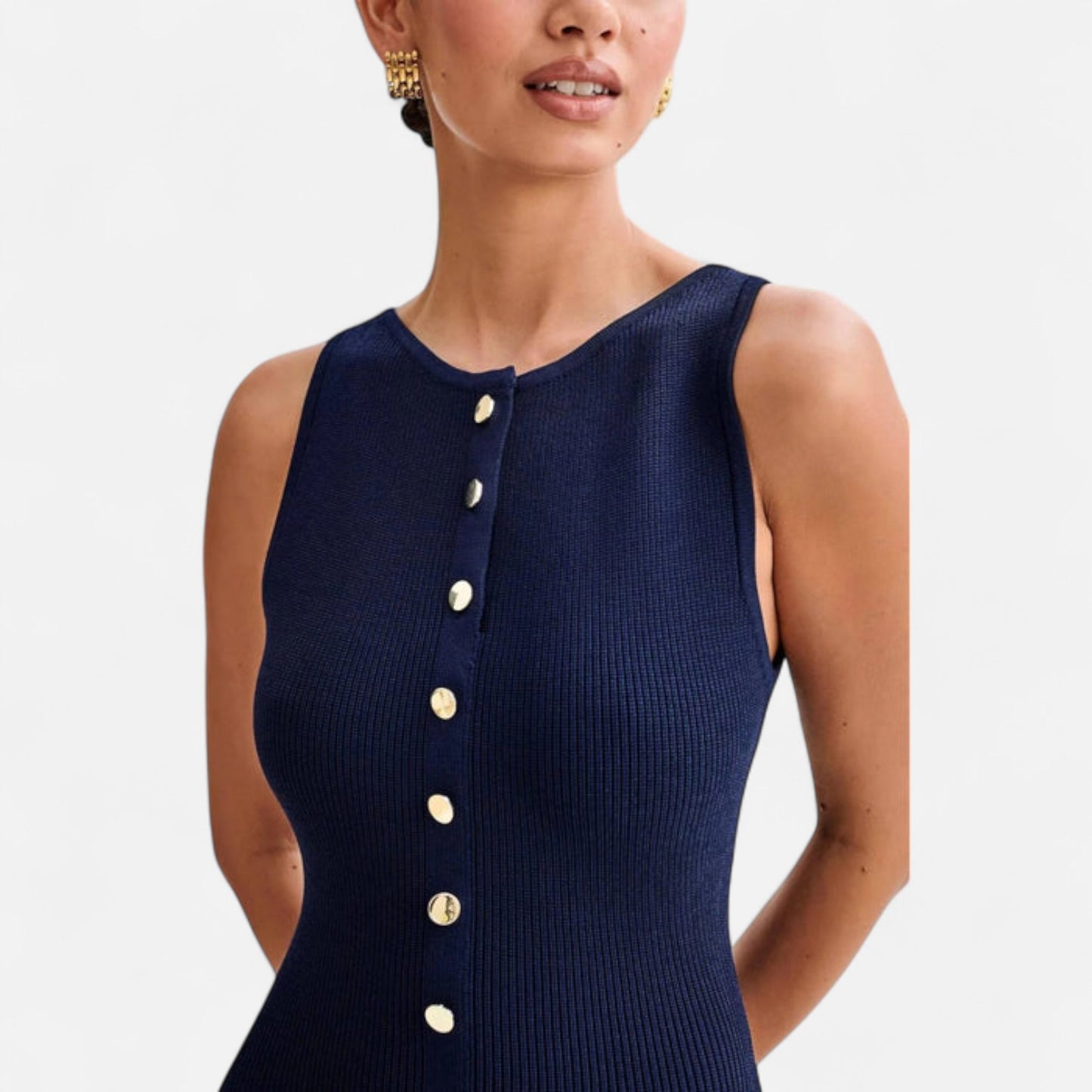 Vivellamode | Chic Old Money Sleeveless Maxi Dress – Elegant Buttoned Down Design