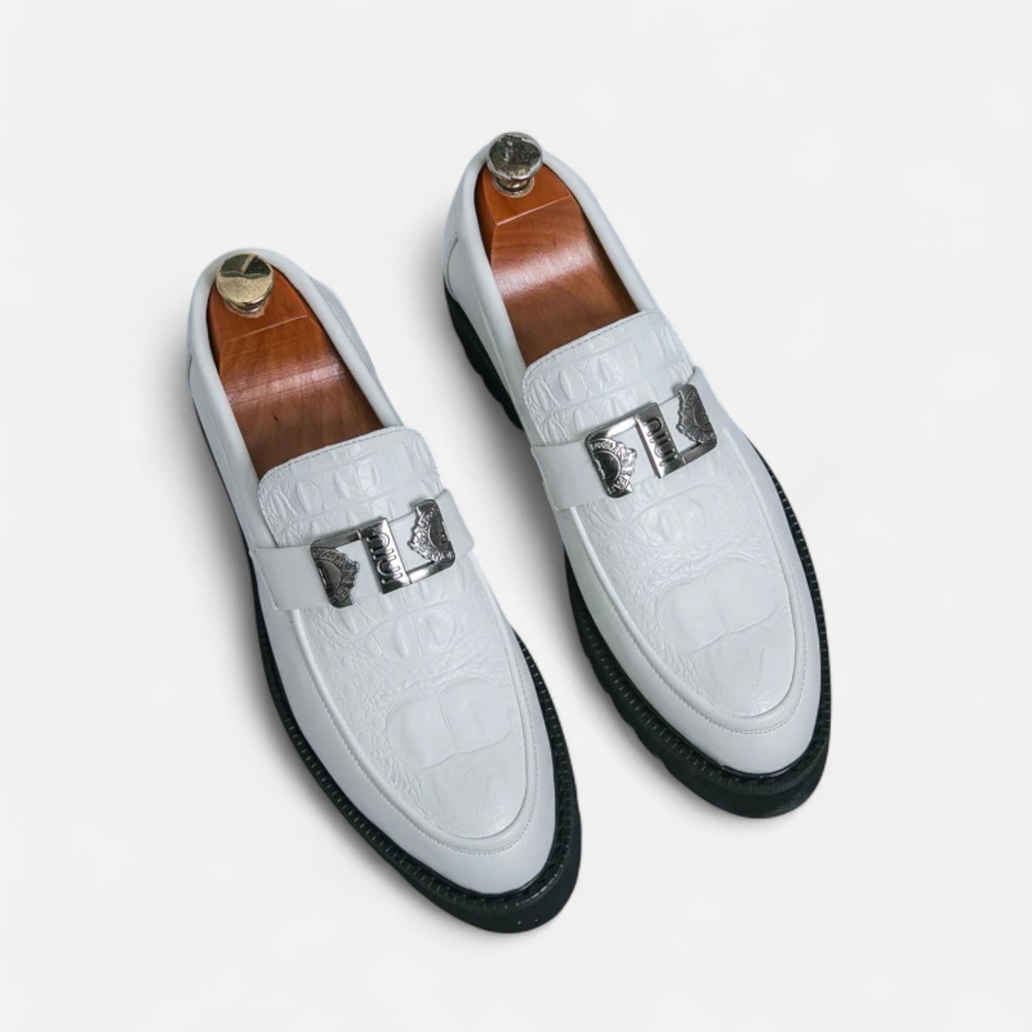 Vivellamode | Men’s White Loafers – Stylish Platform Slip-On Shoes for Business & Party