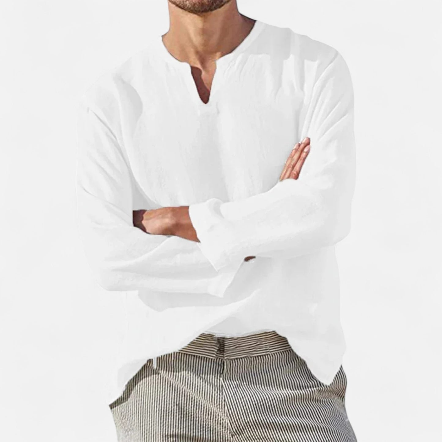 Vivellamode | Men’s Cotton Linen V-Neck Shirt – Effortless Style for Every Season