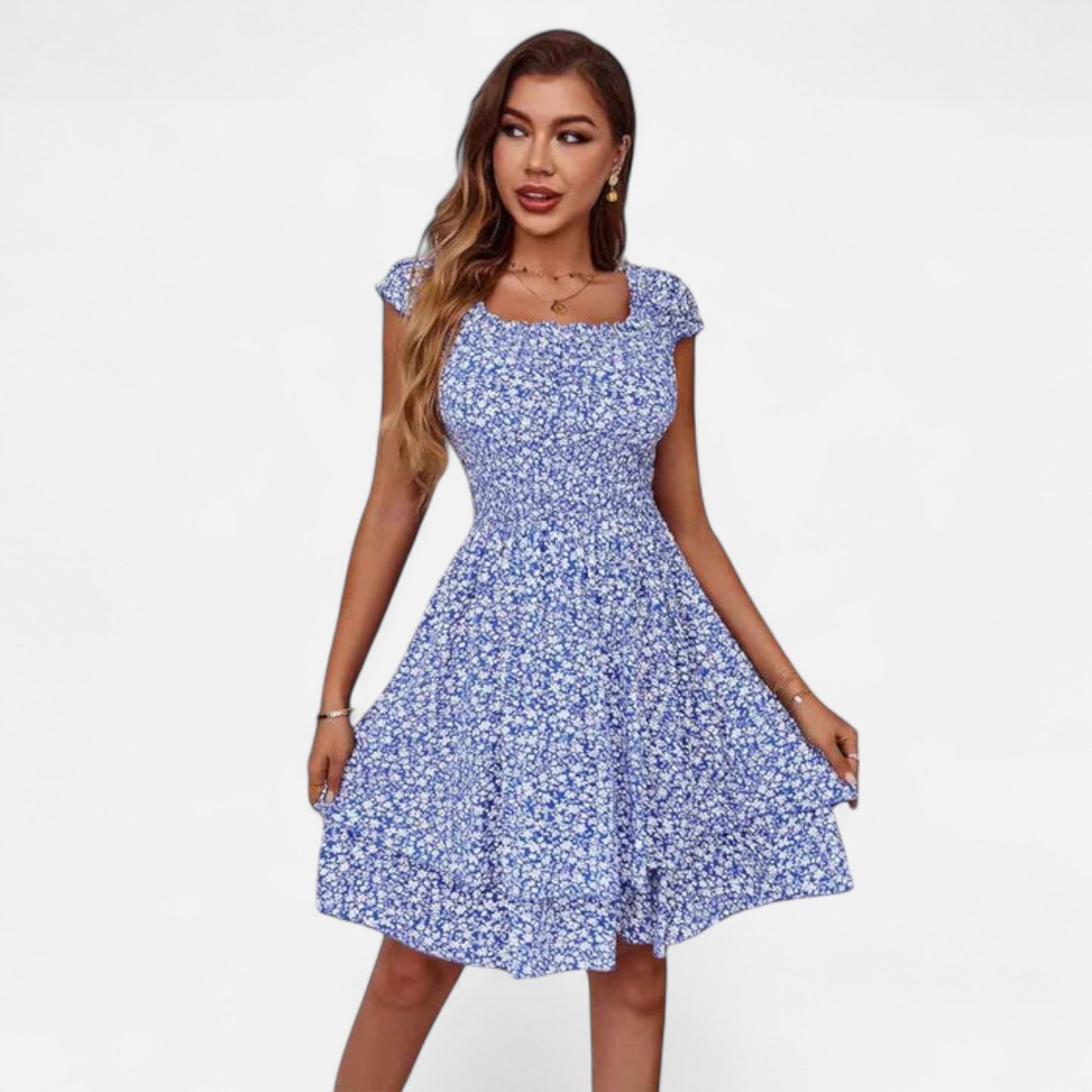 Vivellamode | Women’s Premium Elegant Flowy Floral Midi Dress – Sophisticated Comfort for Every Occasion