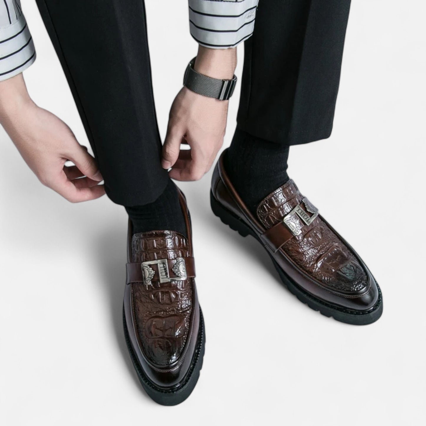 Vivellamode | Men’s White Loafers – Stylish Platform Slip-On Shoes for Business & Party