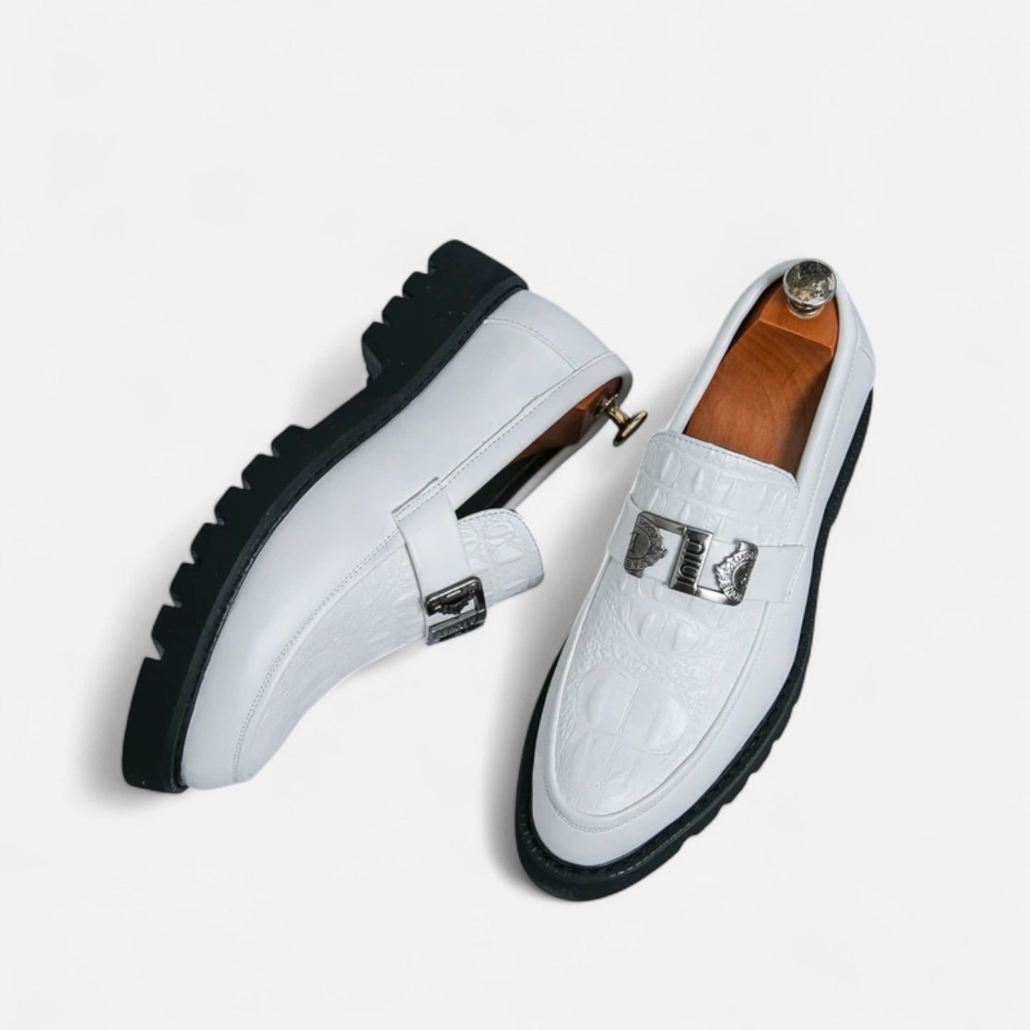 Vivellamode | Men’s White Loafers – Stylish Platform Slip-On Shoes for Business & Party