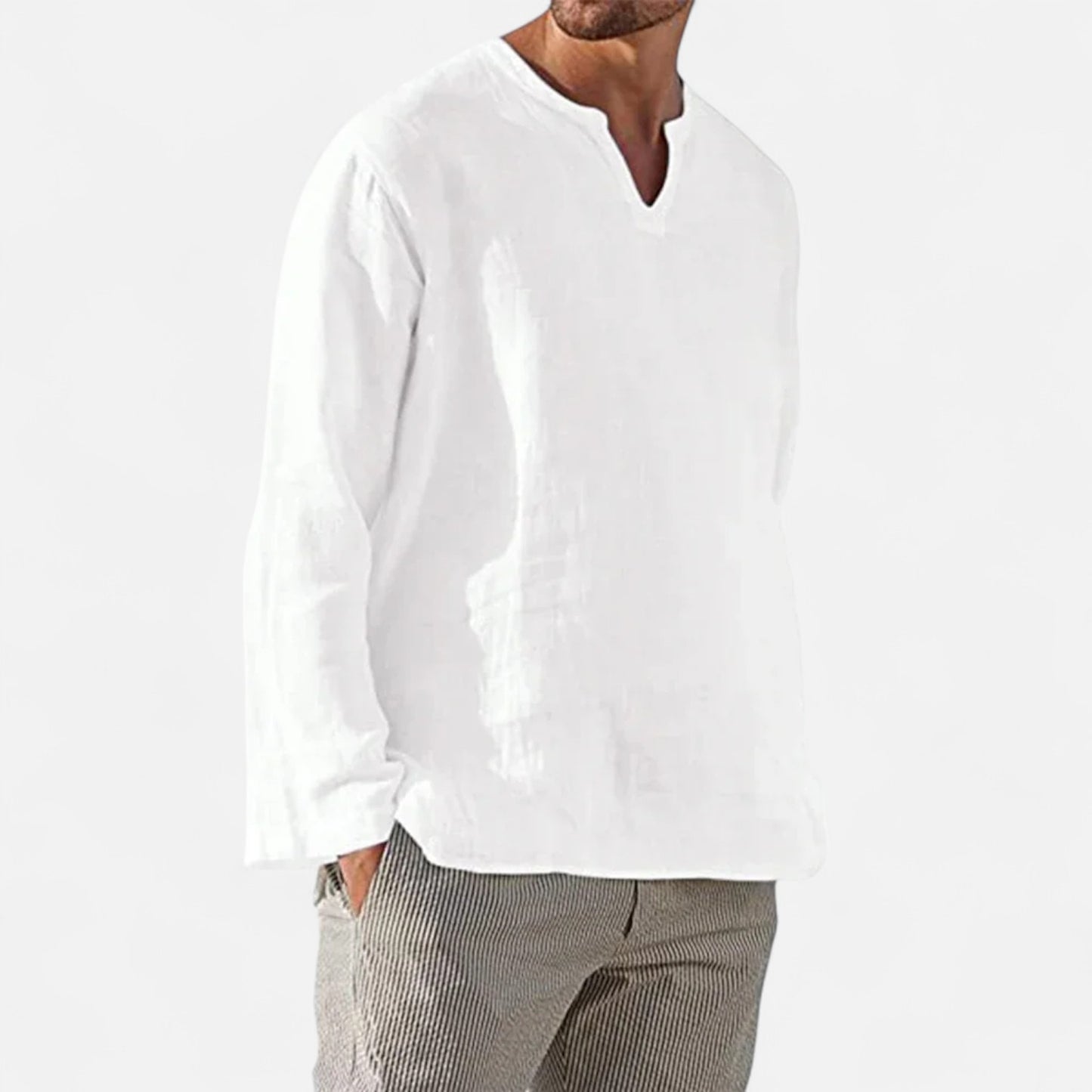 Vivellamode | Men’s Cotton Linen V-Neck Shirt – Effortless Style for Every Season