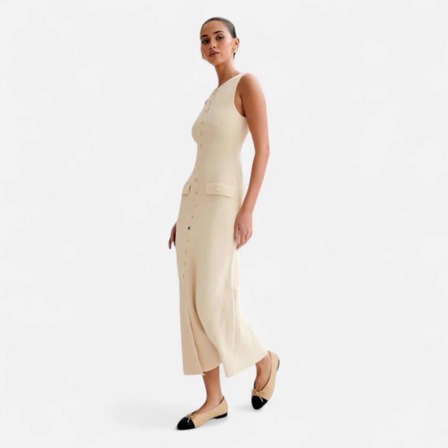 Vivellamode | Chic Old Money Sleeveless Maxi Dress – Elegant Buttoned Down Design