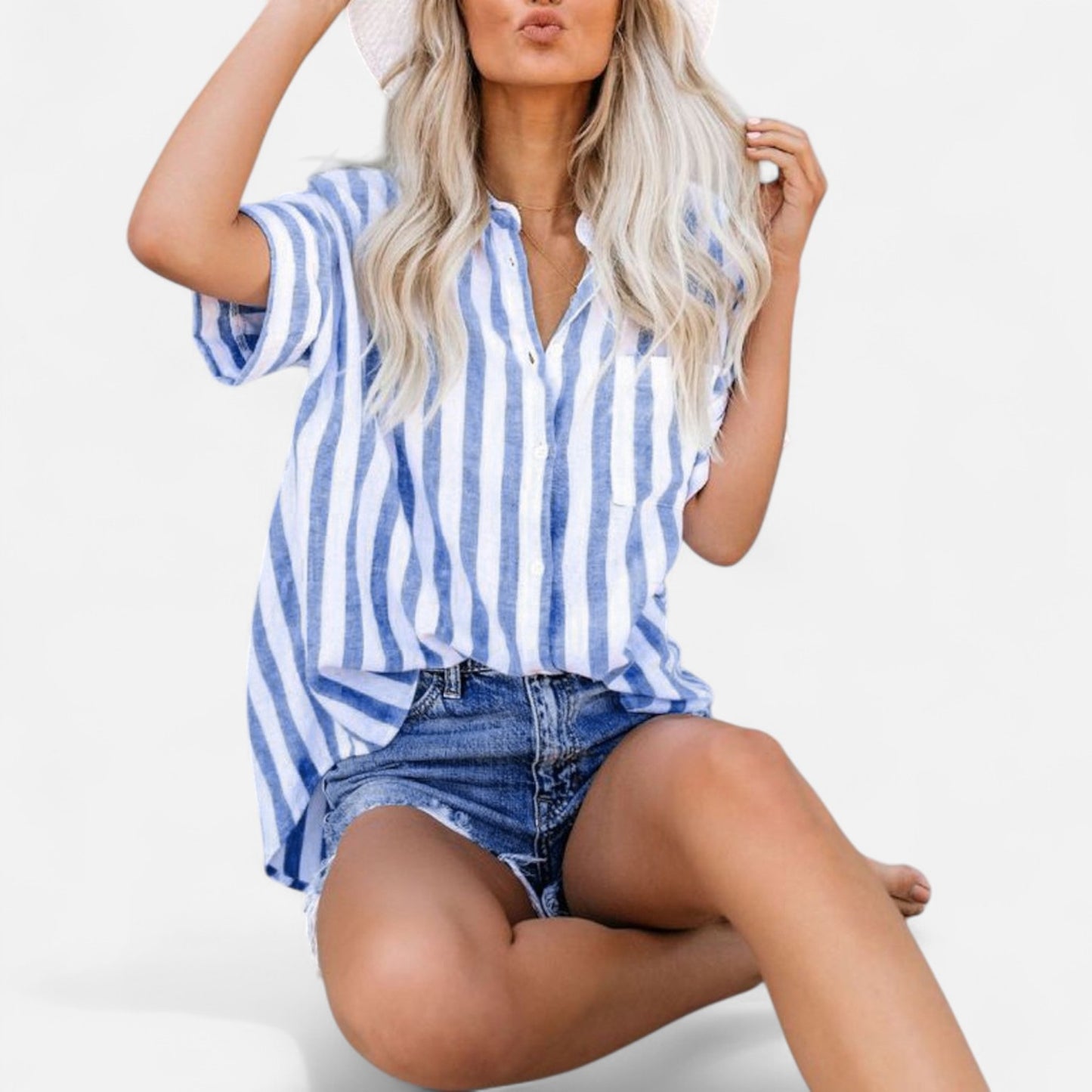 Vivellamode | Women’s Premium Striped Cotton Blouse – Elegant Comfort for Everyday Style