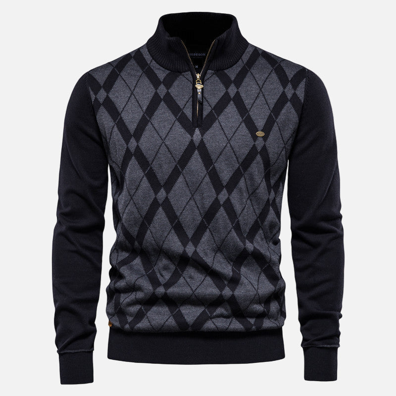 Vivellamode | Men’s Argyle Half-Zip Sweater – Classic Warmth with Modern Refinement