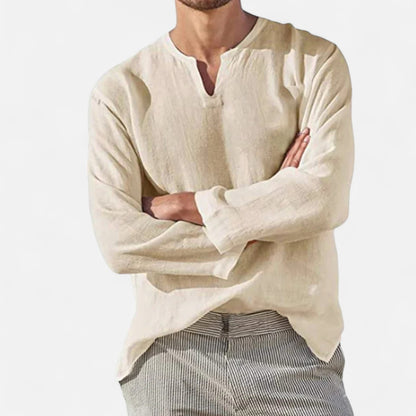 Vivellamode | Men’s Cotton Linen V-Neck Shirt – Effortless Style for Every Season