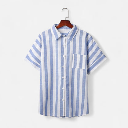 Vivellamode | Women’s Premium Striped Cotton Blouse – Elegant Comfort for Everyday Style