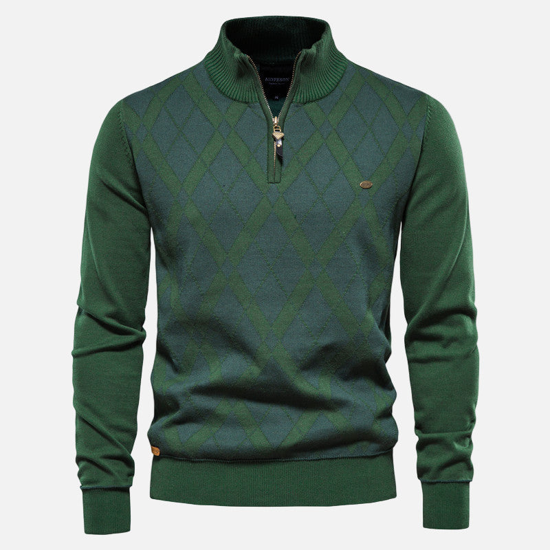 Vivellamode | Men’s Argyle Half-Zip Sweater – Classic Warmth with Modern Refinement