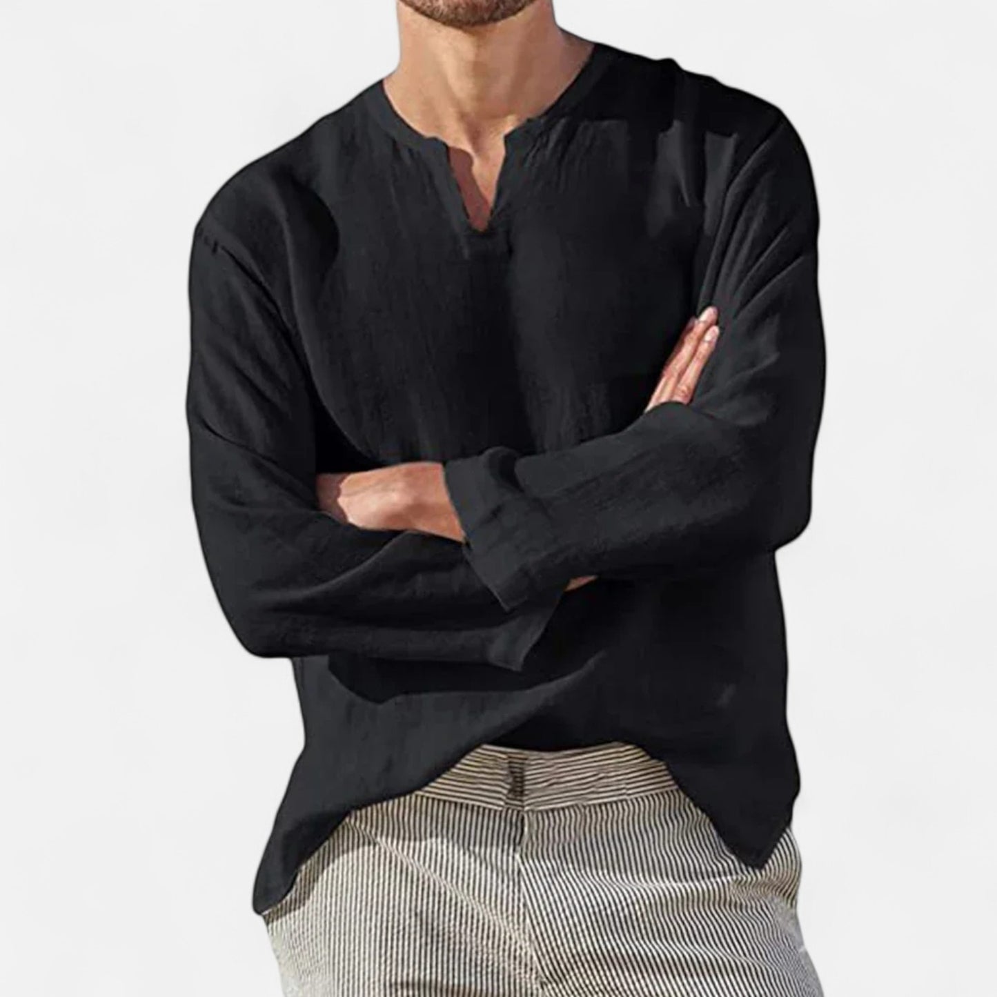 Vivellamode | Men’s Cotton Linen V-Neck Shirt – Effortless Style for Every Season