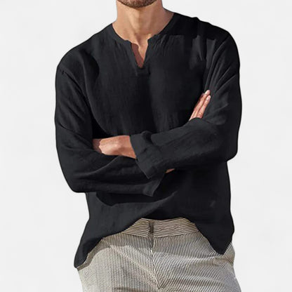 Vivellamode | Men’s Cotton Linen V-Neck Shirt – Effortless Style for Every Season