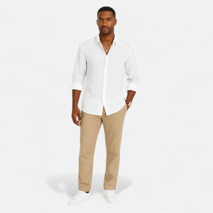 Vivellamode | Men’s Cotton Linen Long Sleeve Shirt – Stylish Comfort for Summer