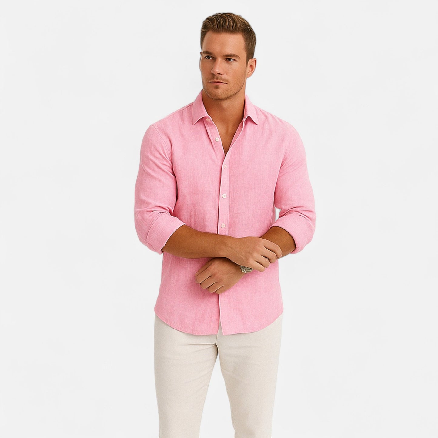 Vivellamode | Men’s Cotton Linen Long Sleeve Shirt – Casual Elegance for Autumn
