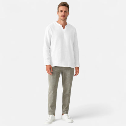 Vivellamode | Men’s Cotton Linen V-Neck Shirt – Effortless Style for Every Season