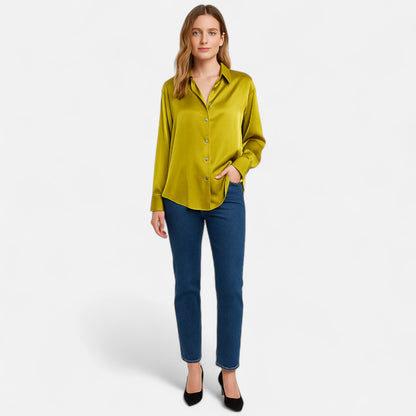 Vivellamode | Women’s Premium Long Sleeve Satin Blouse – Luxurious Elegance for Every Occasion