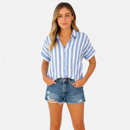 Vivellamode | Women’s Premium Striped Cotton Blouse – Elegant Comfort for Everyday Style