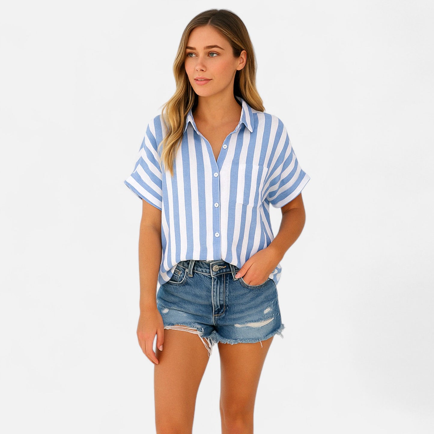 Vivellamode | Women’s Premium Striped Cotton Blouse – Elegant Comfort for Everyday Style