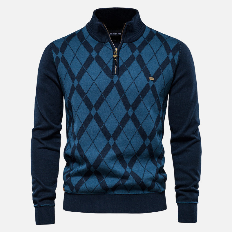 Vivellamode | Men’s Argyle Half-Zip Sweater – Classic Warmth with Modern Refinement