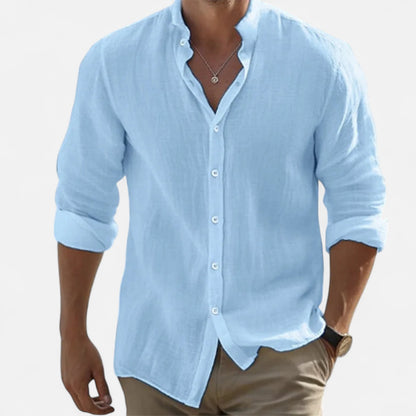 Vivellamode | Men’s Cotton Linen Long Sleeve Shirt – Stylish Comfort for Summer