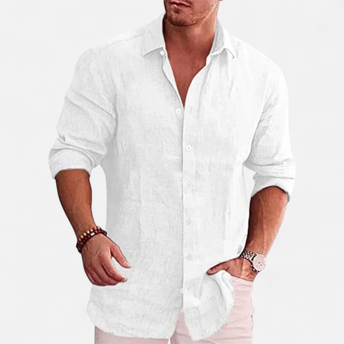 Vivellamode | Men’s Cotton Linen Long Sleeve Shirt – Casual Elegance for Autumn