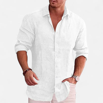 Vivellamode | Men’s Cotton Linen Long Sleeve Shirt – Casual Elegance for Autumn
